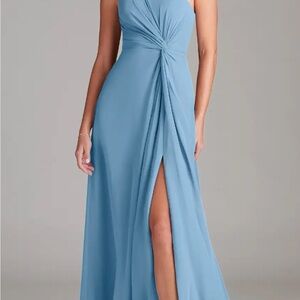 Azazie Steel Blue One Shoulder Blue Dress